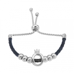 Stainless Steel Women Adjustable Black Leather Charm Bracelet SL024