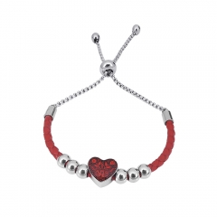 Stainless Steel Women Adjustable Red Leather Charm Bracelet SL045