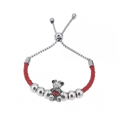 Stainless Steel Women Adjustable Red Leather Charm Bracelet SL040