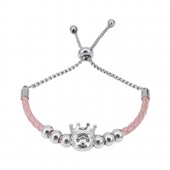 Stainless Steel Women Adjustable PinkLeather Charm Bracelet SL080