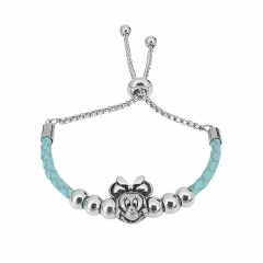 Stainless Steel Women Adjustable Blue Leather Charm Bracelet SL105