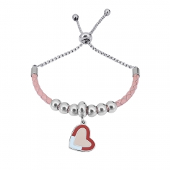 Stainless Steel Women Adjustable PinkLeather Charm Bracelet SL079