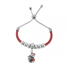 Stainless Steel Women Adjustable Red Leather Charm Bracelet SL037