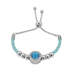 Stainless Steel Women Adjustable Blue Leather Charm Bracelet SL108