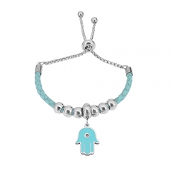 Stainless Steel Women Adjustable Blue Leather Charm Bracelet SL082