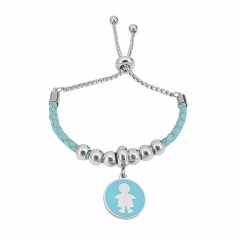 Stainless Steel Women Adjustable Blue Leather Charm Bracelet SL095