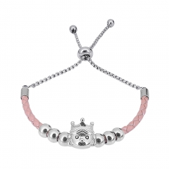 Stainless Steel Women Adjustable PinkLeather Charm Bracelet SL081
