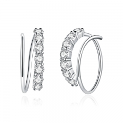 sterling silver designer rhinestone earrings hoop SCE931