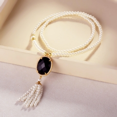 Pearl Brass Pendant Necklace  TTTN-0209D