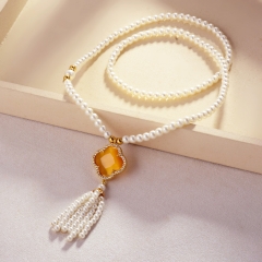 Pearl Brass Pendant Necklace  TTTN-0210G