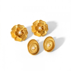 Women Jewelry Stainless Steel Gold Flower Earrings ES-2825