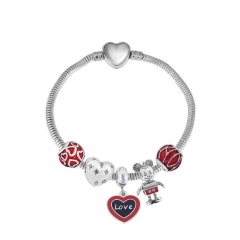 Stainless Steel Heart Snake Chain charms Bracelet  XK5110