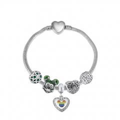 Stainless Steel Heart Snake Chain charms Bracelet  XK5043