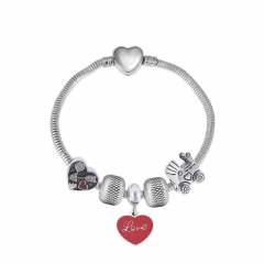 Stainless Steel Heart Snake Chain charms Bracelet  XK5117