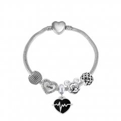 Stainless Steel Heart Snake Chain charms Bracelet  XK5115