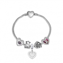 Stainless Steel Heart Snake Chain charms Bracelet  XK5074