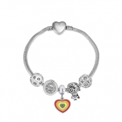 Stainless Steel Heart Snake Chain charms Bracelet  XK5102