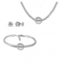 Stainless Steel Charm Necklace Bracelet Earring Jewelry Set PDS236