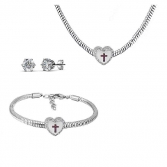 Stainless Steel Charm Necklace Bracelet Earring Jewelry Set PDS246