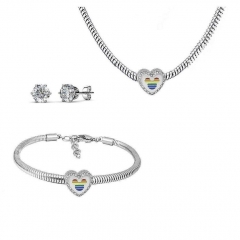 Stainless Steel Charm Necklace Bracelet Earring Jewelry Set PDS223