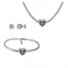 Stainless Steel Charm Necklace Bracelet Earring Jewelry Set PDS260
