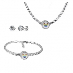 Stainless Steel Charm Necklace Bracelet Earring Jewelry Set PDS274